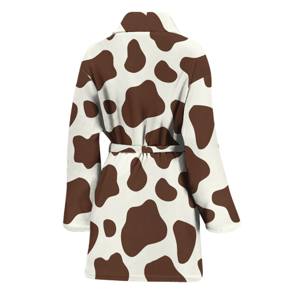 Brown And White Cow Print Women's Bathrobe