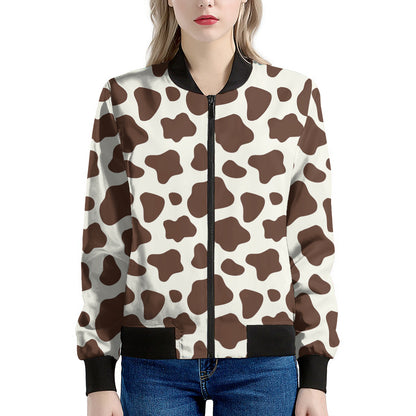 Brown And White Cow Print Women's Bomber Jacket