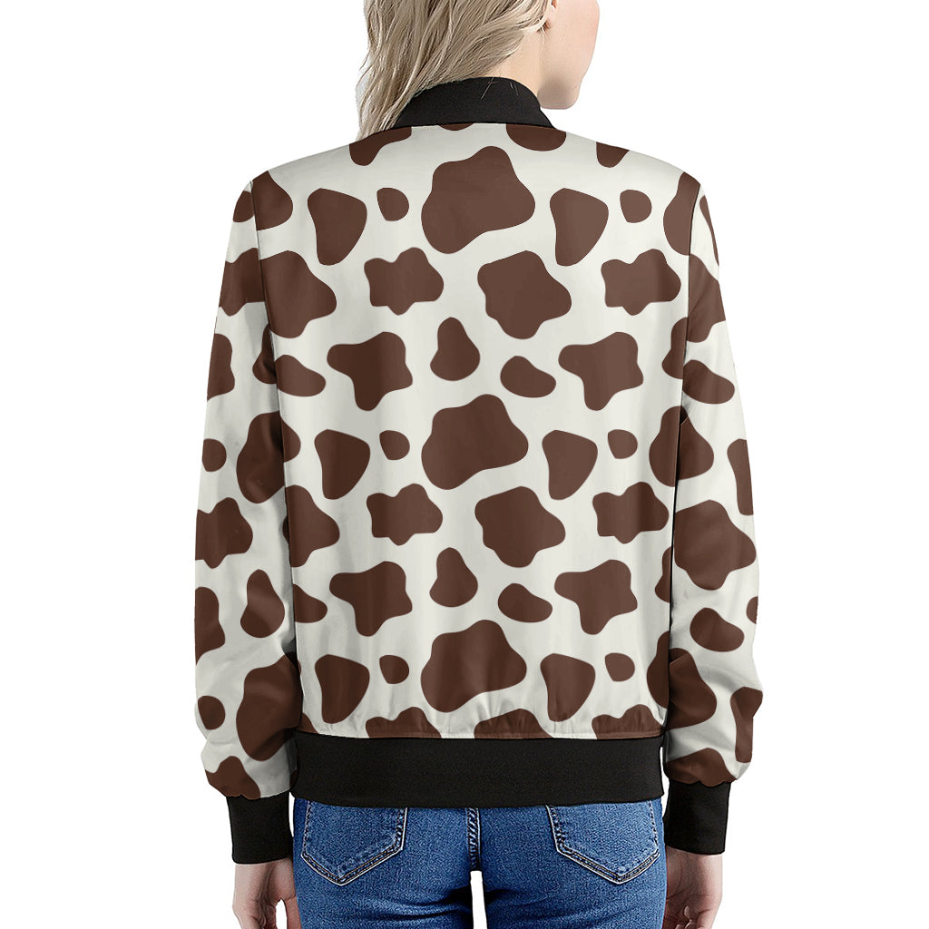 Brown And White Cow Print Women's Bomber Jacket