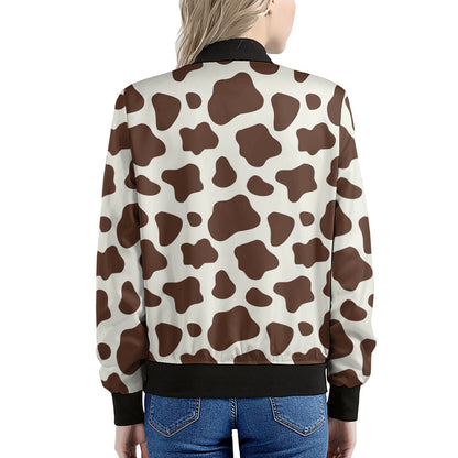 Brown And White Cow Print Women's Bomber Jacket