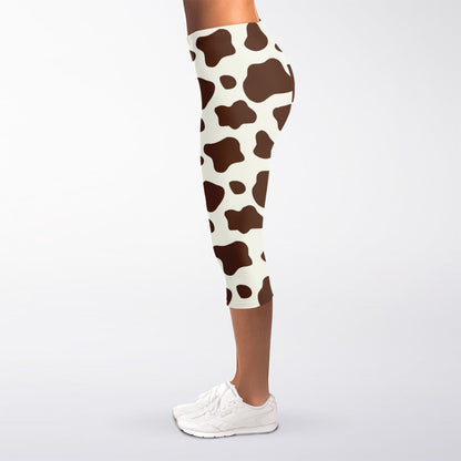 Brown And White Cow Print Women's Capri Leggings