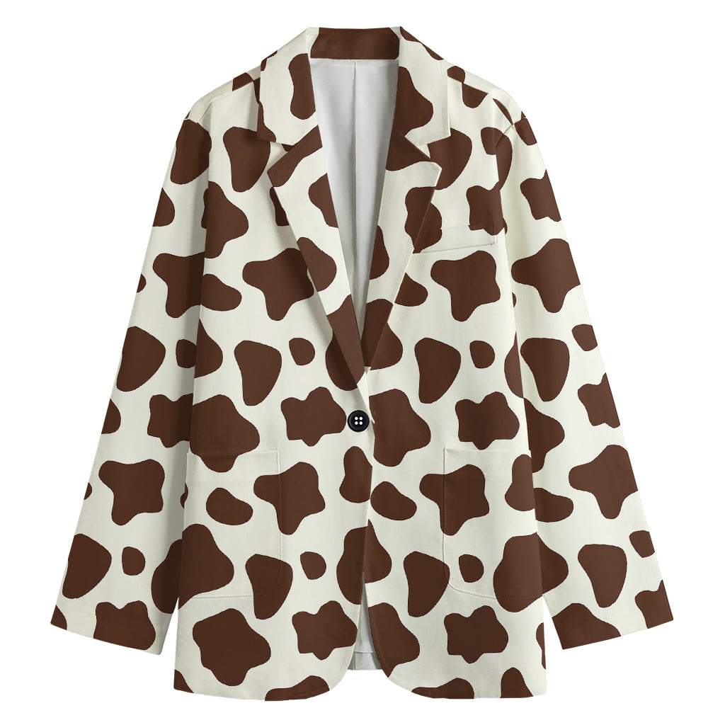 Brown And White Cow Print Women's Cotton Blazer