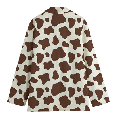 Brown And White Cow Print Women's Cotton Blazer