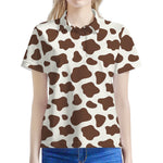 Brown And White Cow Print Women's Polo Shirt