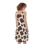 Brown And White Cow Print Women's Sleeveless Dress