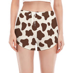 Brown And White Cow Print Women's Split Running Shorts