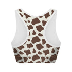 Brown And White Cow Print Women's Sports Bra