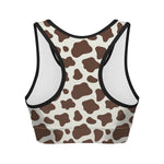 Brown And White Cow Print Women's Sports Bra