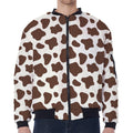 Brown And White Cow Print Zip Sleeve Bomber Jacket