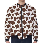 Brown And White Cow Print Zip Sleeve Bomber Jacket
