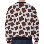 Brown And White Cow Print Zip Sleeve Bomber Jacket