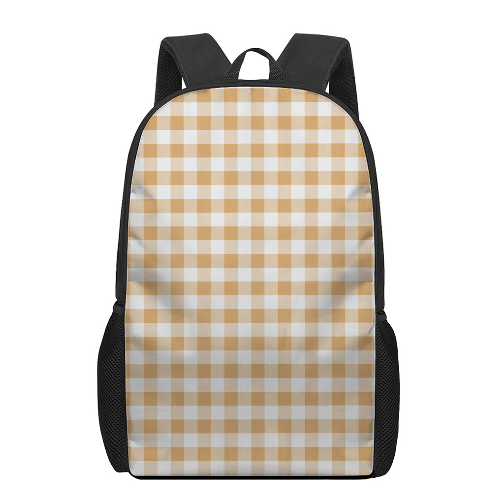 Brown And White Gingham Pattern Print 17 Inch Backpack