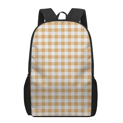 Brown And White Gingham Pattern Print 17 Inch Backpack