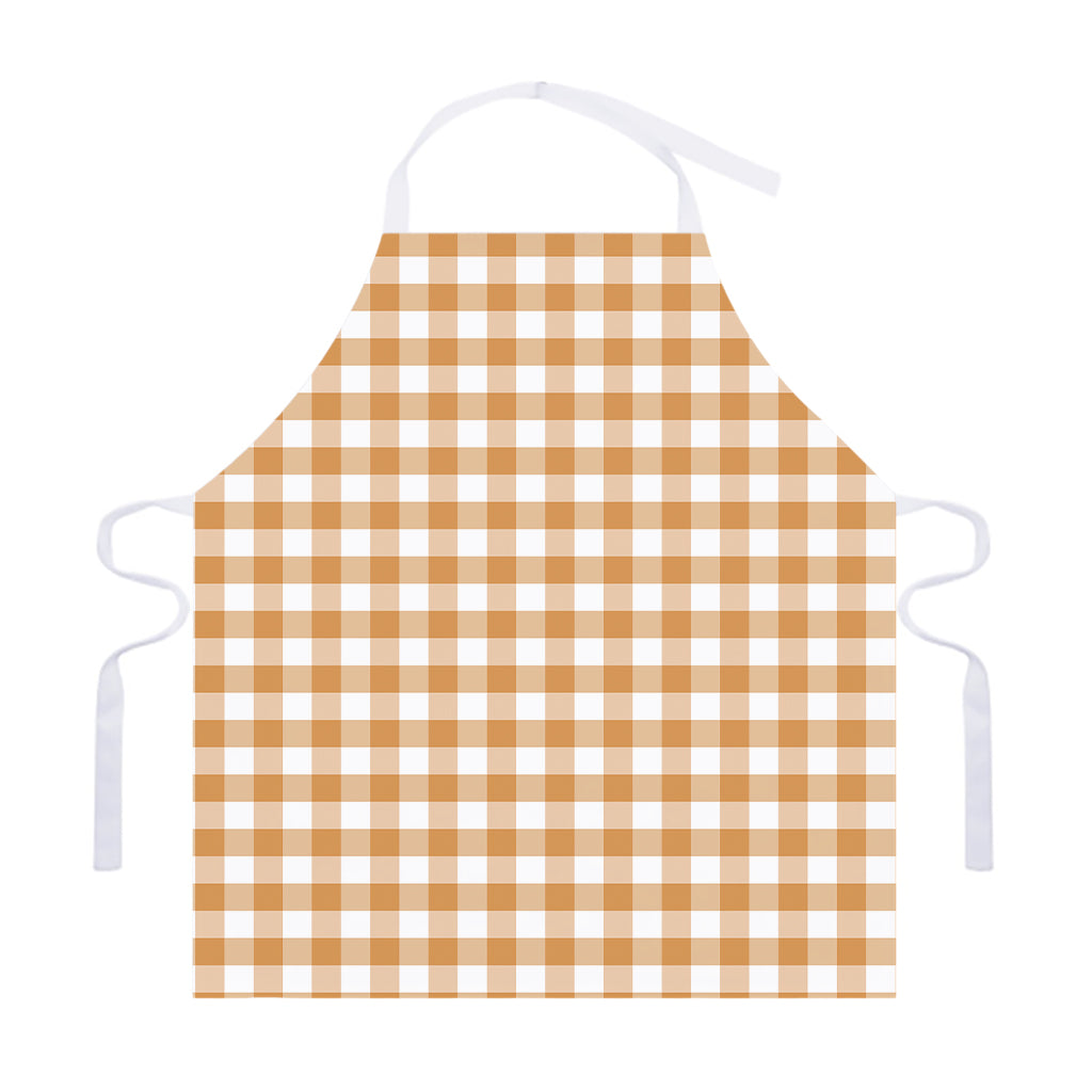 Brown And White Gingham Pattern Print Adjustable Apron