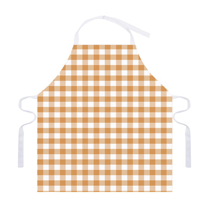 Brown And White Gingham Pattern Print Adjustable Apron