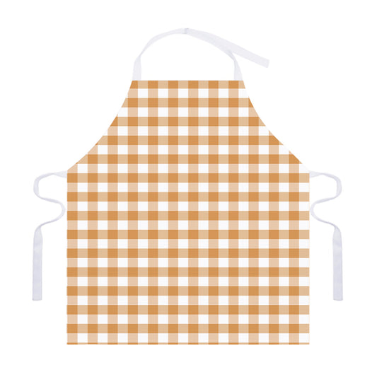 Brown And White Gingham Pattern Print Adjustable Apron