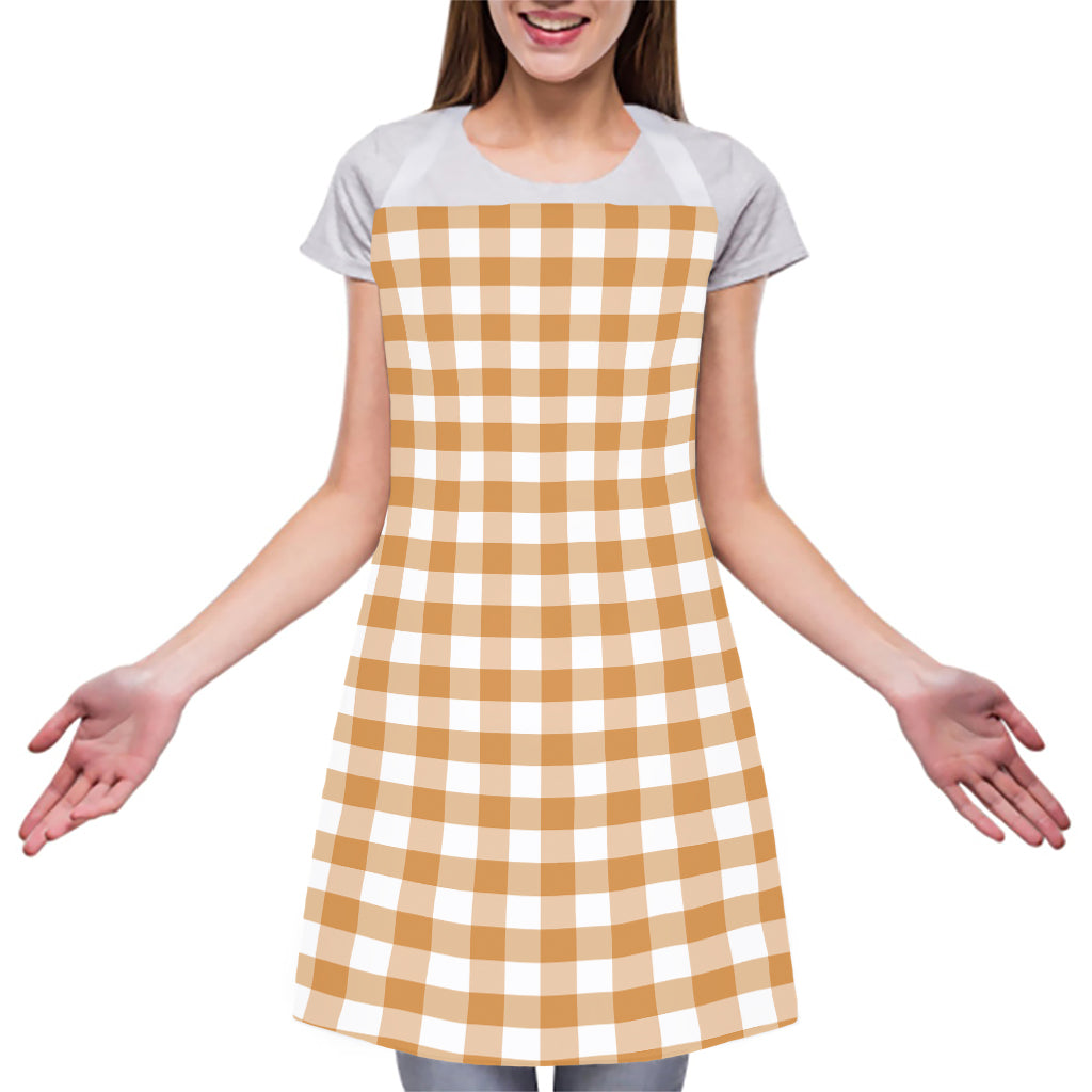 Brown And White Gingham Pattern Print Adjustable Apron