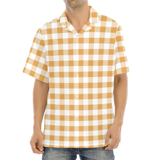 Brown And White Gingham Pattern Print Aloha Shirt