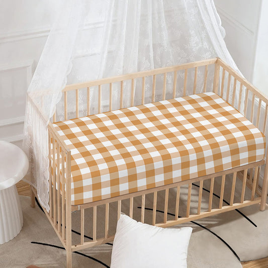 Brown And White Gingham Pattern Print Baby Crib Sheet