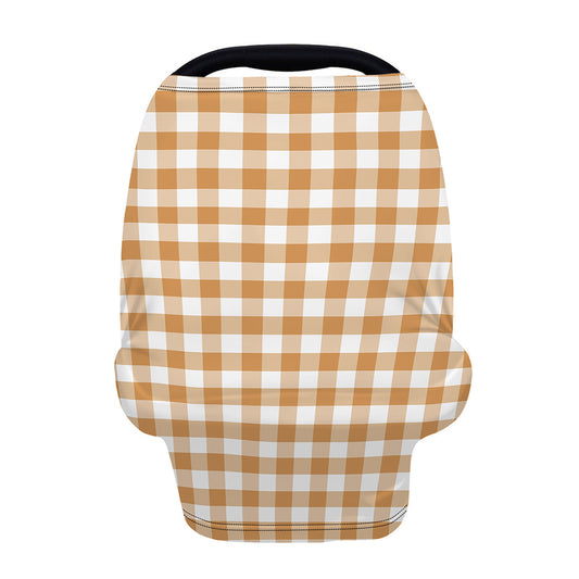 Brown And White Gingham Pattern Print Baby Seat Cover