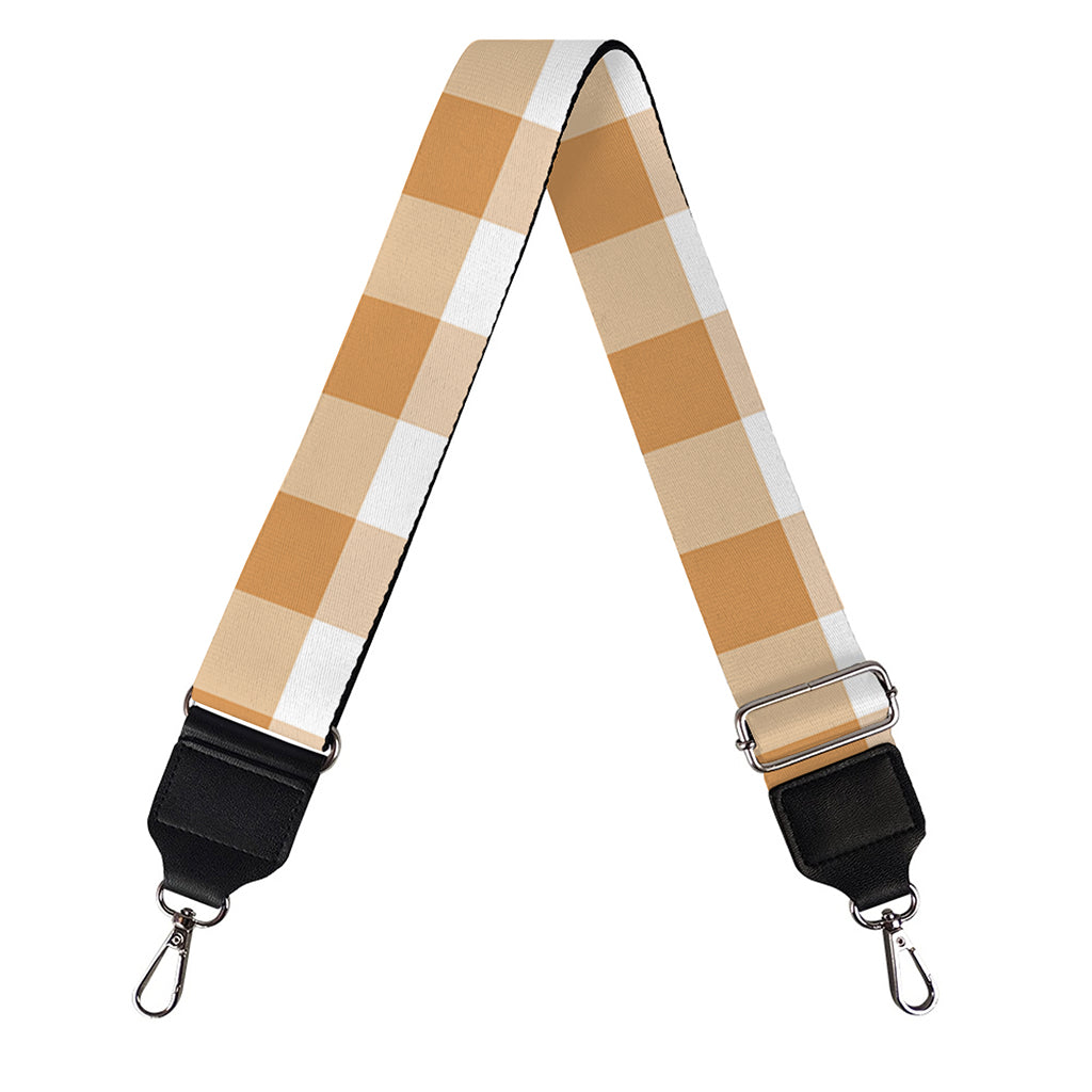 Brown And White Gingham Pattern Print Bag Strap