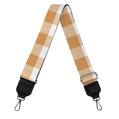 Brown And White Gingham Pattern Print Bag Strap
