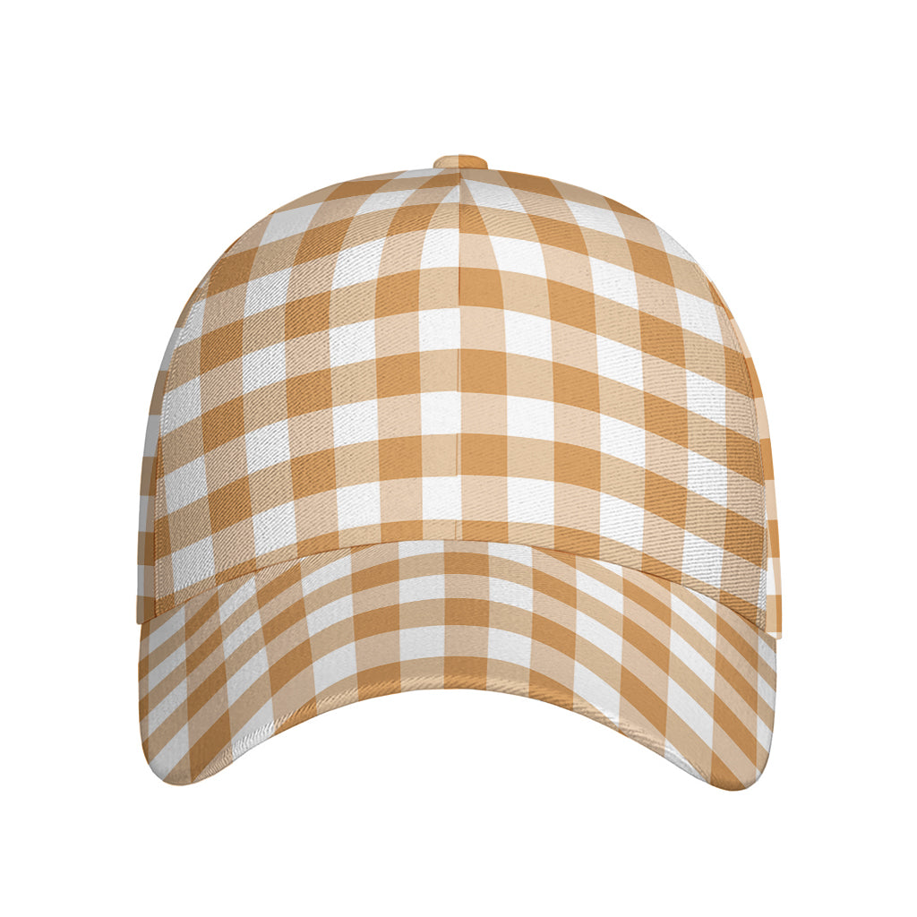 Brown And White Gingham Pattern Print Baseball Cap