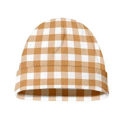 Brown And White Gingham Pattern Print Beanie