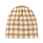Brown And White Gingham Pattern Print Beanie