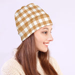 Brown And White Gingham Pattern Print Beanie