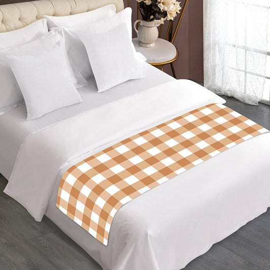 Brown And White Gingham Pattern Print Bed Runner
