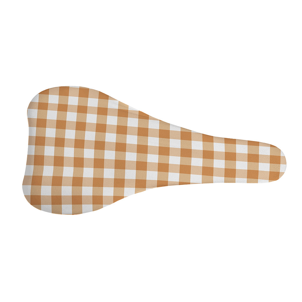 Brown And White Gingham Pattern Print Bicycle Seat Cover