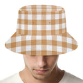 Brown And White Gingham Pattern Print Bucket Hat