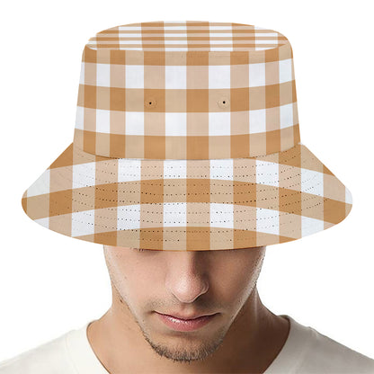 Brown And White Gingham Pattern Print Bucket Hat