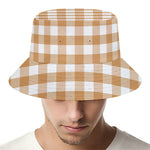 Brown And White Gingham Pattern Print Bucket Hat