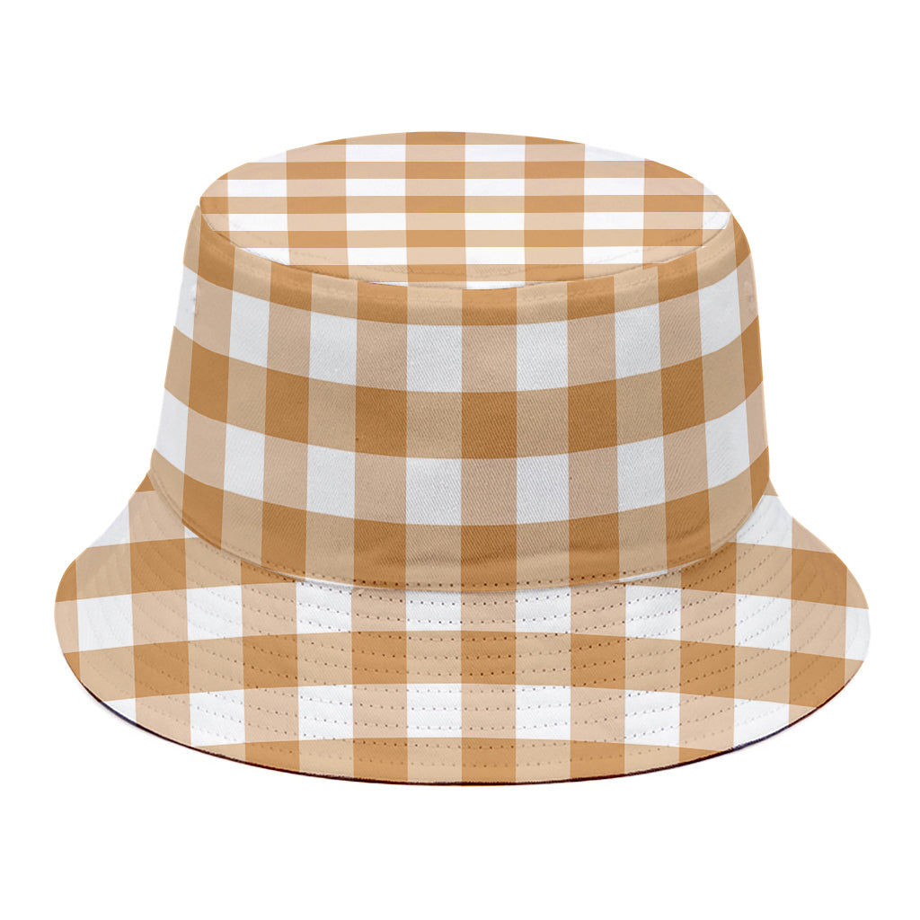 Brown And White Gingham Pattern Print Bucket Hat