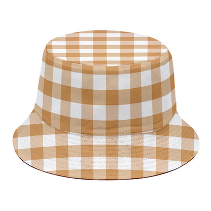 Brown And White Gingham Pattern Print Bucket Hat