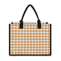 Brown And White Gingham Pattern Print Canvas Tote Bag