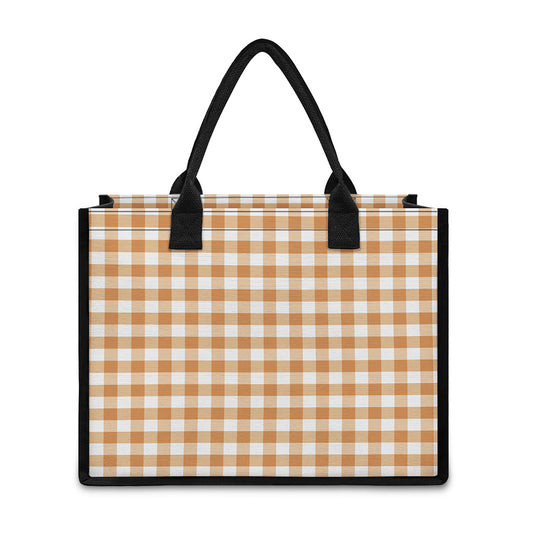 Brown And White Gingham Pattern Print Canvas Tote Bag