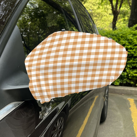 Brown And White Gingham Pattern Print Car Side Mirror Covers