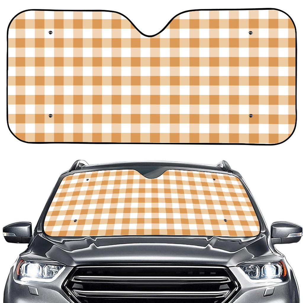 Brown And White Gingham Pattern Print Car Windshield Sun Shade
