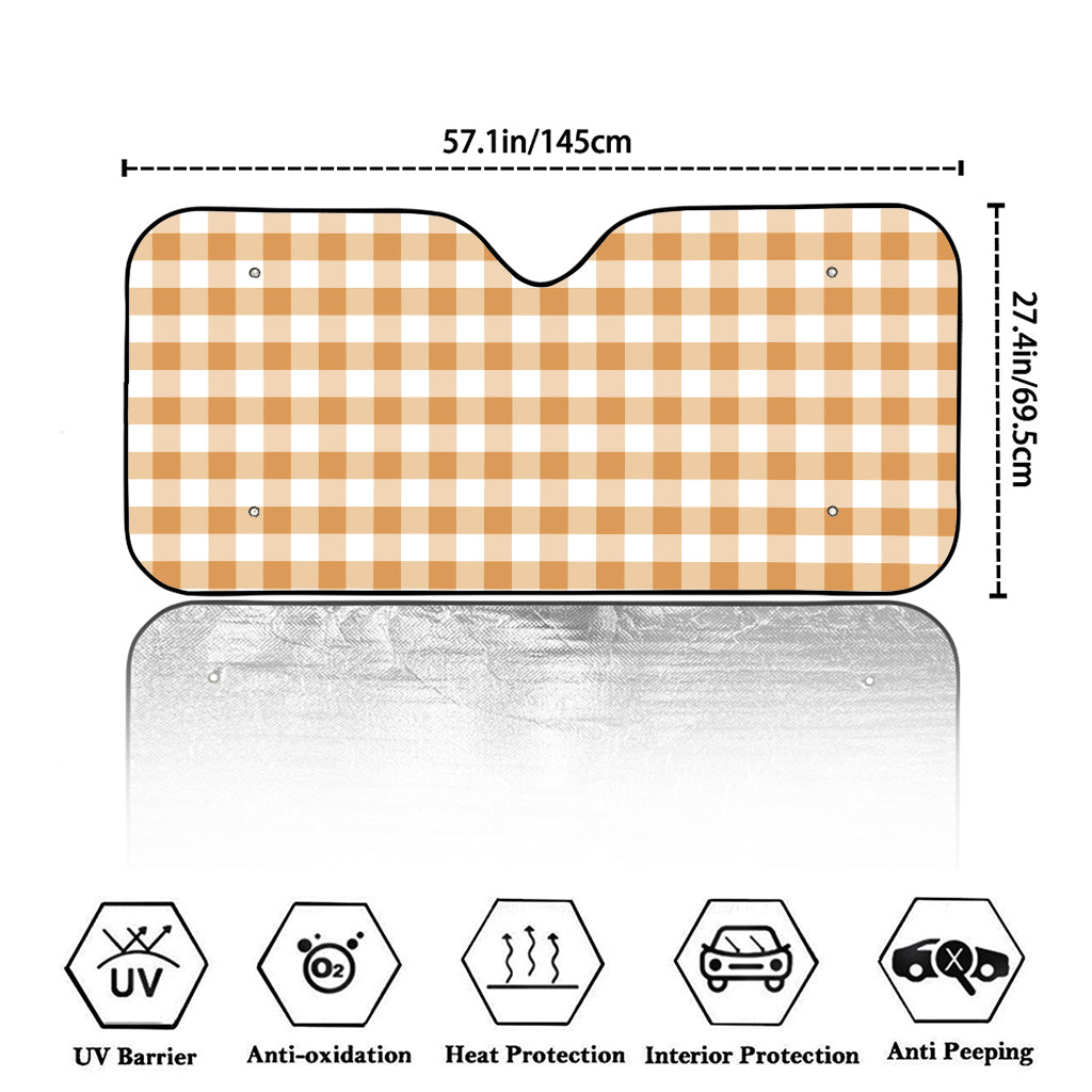 Brown And White Gingham Pattern Print Car Windshield Sun Shade