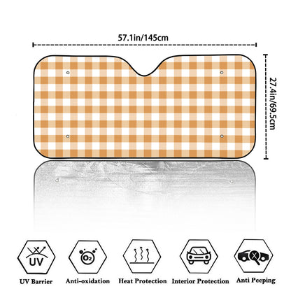 Brown And White Gingham Pattern Print Car Windshield Sun Shade