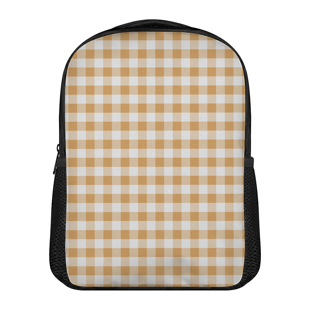 Brown And White Gingham Pattern Print Casual Backpack