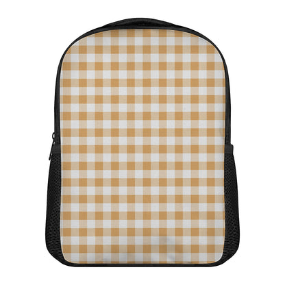 Brown And White Gingham Pattern Print Casual Backpack