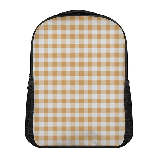 Brown And White Gingham Pattern Print Casual Backpack