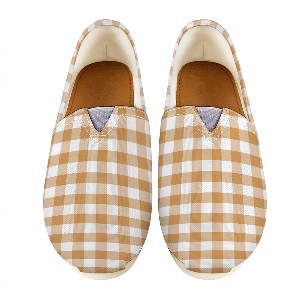 Brown And White Gingham Pattern Print Casual Shoes
