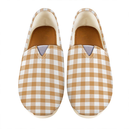 Brown And White Gingham Pattern Print Casual Shoes