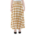 Brown And White Gingham Pattern Print Chiffon Maxi Skirt