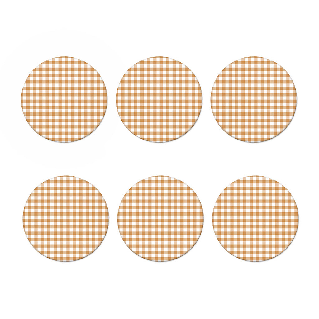 Brown And White Gingham Pattern Print Coaster Set
